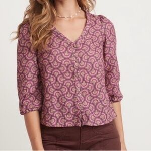 Marine Layer Printed Colette Doublecloth Top Fan Block Print SZ XS NWOT READ